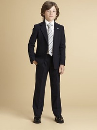 Your little boy will look the part of a sophisticated young man in this elegant, understated classic Armani design of fine