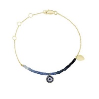 Meira T Solid 14K White Gold Diamond & Blue Sapphire Evil Eye & Blue Sapphire Beads Chain Bracelet Meira T Solid 14K White Gold Diamond & Blue Sapphire Evil Eye & Blue Sapphire Beads Chain Bracelet