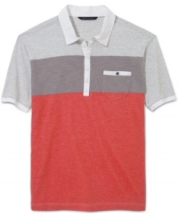 Cool color-blocking makes this Sean John polo an instant weekend must-have. Cool color-blocking makes this Sean John polo an instant weekend must-have.