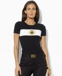 Lauren by Ralph Lauren's soft ribbed cotton tee is infused with heritage inspiration, finished with a bold metallic-embroidered crown and anchor at the front Lauren by Ralph Lauren's soft ribbed cotton tee is infused with heritage inspiration, finished with a bold metallic-embroidered crown and anchor at the front