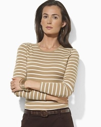 Crafted from the softest cotton jersey, an iconic long-sleeved tee is lent a chic touch with sleek stripes and Ralph Lauren's signature embroidered monogram. Crafted from the softest cotton jersey, an iconic long-sleeved tee is lent a chic touch with sleek stripes and Ralph Lauren's signature embroidered monogram.