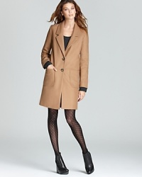 Large patch pockets lend a playful element to this single-breasted Aqua coat, perfect for work and weekends over everything from distressed jeans to LBDs. Large patch pockets lend a playful element to this single-breasted Aqua coat, perfect for work and weekends over everything from distressed jeans to LBDs.