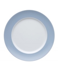 Rosenthal's Sunny Day dinner plates shine on casual tables with sky-blue accents in dishwasher-safe porcelain. Rosenthal's Sunny Day dinner plates shine on casual tables with sky-blue accents in dishwasher-safe porcelain.