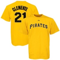 Roberto Clemente Gold Majestic Cooperstown Throwback Player Name and Number Pittsburgh Pirates T-Shirt Roberto Clemente Gold Majestic Cooperstown Throwback Player Name and Number Pittsburgh Pirates T-Shirt