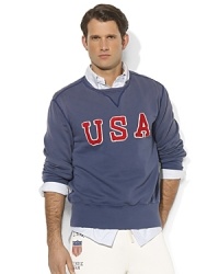 Celebrate the tradition of vintage athletic style and Team USA's participation in the London 2012 Olympic Games with our weathered fleece sweatshirt, accented with a bright sewn USA at the chest. Celebrate the tradition of vintage athletic style and Team USA's participation in the London 2012 Olympic Games with our weathered fleece sweatshirt, accented with a bright sewn USA at the chest.