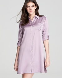 Sleep soundly in Lauren Ralph Lauren's satin pajama shirt, inspired by a classic men's silhouette. Sleep soundly in Lauren Ralph Lauren's satin pajama shirt, inspired by a classic men's silhouette.