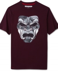 A cool mask graphic decorates the front of this comfortable Sean John crew neck tee. A cool mask graphic decorates the front of this comfortable Sean John crew neck tee.
