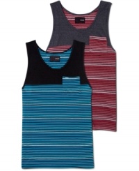 With cool design details, this Hurley tank gives your warm-weather wardrobe a does of sun style. With cool design details, this Hurley tank gives your warm-weather wardrobe a does of sun style.