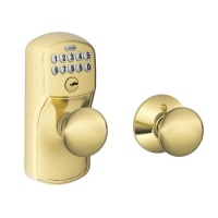 Schlage FE575 PLY 505 PLY Plymouth Keypad Entry with Auto-Lock and Plymouth Knobs, Bright Brass Schlage FE575 PLY 505 PLY Plymouth Keypad Entry with Auto-Lock and Plymouth Knobs, Bright Brass