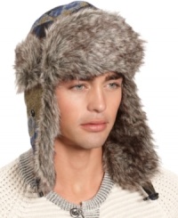 Get a full cold-weather look with this rugged wilderness trapper hat from American Rag. Get a full cold-weather look with this rugged wilderness trapper hat from American Rag.