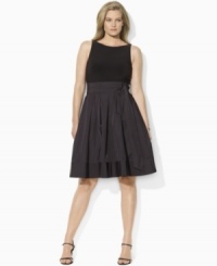 Elegantly pairing sleek matte jersey at the bodice with a lustrous pleated taffeta skirt, this Lauren by Ralph Lauren dress is finished with a chic scoop neckline and self-tie taffeta sash at the waist for stunning style. Elegantly pairing sleek matte jersey at the bodice with a lustrous pleated taffeta skirt, this Lauren by Ralph Lauren dress is finished with a chic scoop neckline and self-tie taffeta sash at the waist for stunning style.