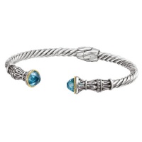 925 Silver & Blue Topaz Fancy Drop Twisted Cuff Bracelet with 18k Gold Accents 925 Silver & Blue Topaz Fancy Drop Twisted Cuff Bracelet with 18k Gold Accents