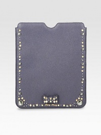 Studs, rhinestones and a sweet bow adds interest to this leather iPad® cover.Embellished leather8¼W X 10H X ¼DMade in ItalyPlease note: iPad® not included. Studs, rhinestones and a sweet bow adds interest to this leather iPad® cover.Embellished leather8¼W X 10H X ¼DMade in ItalyPlease note: iPad® not included.