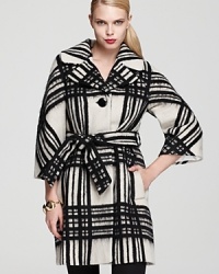 A classic plaid print goes strikingly oversize atop this kate spade new york coat for a bold addition to your winter wares. A touchable, textured finish adds interest to the statement style. A classic plaid print goes strikingly oversize atop this kate spade new york coat for a bold addition to your winter wares. A touchable, textured finish adds interest to the statement style.