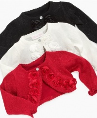 Size-12M BNJ-7613X METALLIC IVORY ROLLED ROSETTE Special Occasion Cropped Bolero Sweater/Shrug/Jacket,Bonnie Jean X17613 BABY/INFANT Size-12M BNJ-7613X METALLIC IVORY ROLLED ROSETTE Special Occasion Cropped Bolero Sweater/Shrug/Jacket,Bonnie Jean X17613 BABY/INFANT