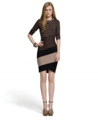 Contrasting colorblocked stripes add a graphic edge to this Bar III mini dress – perfect for a downtown-chic appeal! Contrasting colorblocked stripes add a graphic edge to this Bar III mini dress – perfect for a downtown-chic appeal!
