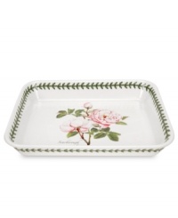 This lasagna dish goes from the oven to the table with ease and grace. Trimmed with a delicate rose motif to delight friends and family. Curved ear-like handles provide a secure grip. This lasagna dish goes from the oven to the table with ease and grace. Trimmed with a delicate rose motif to delight friends and family. Curved ear-like handles provide a secure grip.