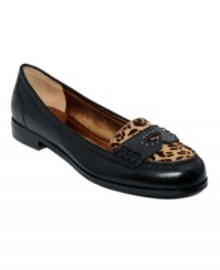 This fall, the smart money is on penny loafers as a classically chic casual look. Ellen Tracy's Relay sees this traditional silhouette in a stylish new light, thanks to glossy patent leather finishes and leather with leopard-print haircalf detailing. This fall, the smart money is on penny loafers as a classically chic casual look. Ellen Tracy's Relay sees this traditional silhouette in a stylish new light, thanks to glossy patent leather finishes and leather with leopard-print haircalf detailing.