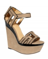The lines, angles, and trendy cut outs on the vamp of the Iva platforms make these wedges by L.A.M.B. an architectural masterpiece. The lines, angles, and trendy cut outs on the vamp of the Iva platforms make these wedges by L.A.M.B. an architectural masterpiece.