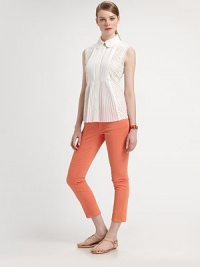 Timeless eyelet details meet classic pleats to create a decidedly feminine, sleeveless blouse with a concealed button front.Rounded collarSleevelessConcealed button frontEyelet detailsBack yokeAbout 25 from shoulder to hemRayonDry cleanImported Model shown is 5'10 (177cm) wearing US size 4. OUR FIT MODEL RECOMMENDS ordering true size. Timeless eyelet details meet classic pleats to create a decidedly feminine, sleeveless blouse with a concealed button front.Rounded collarSleevelessConcealed button frontEyelet detailsBack yokeAbout 25 from shoulder to hemRayonDry cleanImported Model shown is 5'10 (177cm) wearing US size 4. OUR FIT MODEL RECOMMENDS ordering true size.