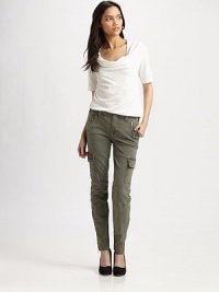 Cargo pockets and zipper details employ utilitarian chic to this slim silhouette.THE FITFitted through hips and thighsRise, about 8Inseam, about 28THE DETAILSZip flySix-pocket style98% cotton/2% LycraMachine washMade in USA of imported fabricModel shown is 5'10 (177cm) wearing US size 4. Cargo pockets and zipper details employ utilitarian chic to this slim silhouette.THE FITFitted through hips and thighsRise, about 8Inseam, about 28THE DETAILSZip flySix-pocket style98% cotton/2% LycraMachine washMade in USA of imported fabricModel shown is 5'10 (177cm) wearing US size 4.