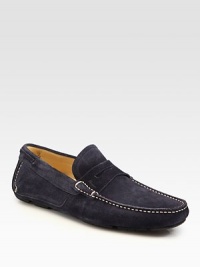 Supple Italian sueded calfskin with relaxed penny loafer styling and a lugged driving sole.Leather liningPadded insoleRubber soleMade in Italy Supple Italian sueded calfskin with relaxed penny loafer styling and a lugged driving sole.Leather liningPadded insoleRubber soleMade in Italy