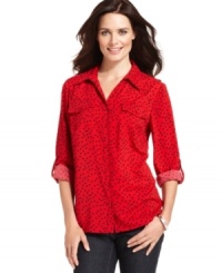 Elementz offers the must-have look for the season: a classic equipment blouse in a punchy print. It goes with anything from slim black pants to a chic pencil skirt. Elementz offers the must-have look for the season: a classic equipment blouse in a punchy print. It goes with anything from slim black pants to a chic pencil skirt.