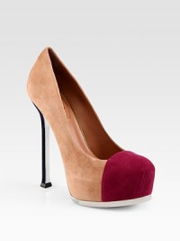 Soft suede in a modern two-tone design with a metallic leather heel and sole. Metallic leather heel, 5½ (140mm)Covered platform, 1½ (40mm)Compares to a 4 heel (100mm)Suede upperLeather lining and solePadded insoleMade in ItalyOUR FIT MODEL RECOMMENDS ordering one size up as this style runs small. Soft suede in a modern two-tone design with a metallic leather heel and sole. Metallic leather heel, 5½ (140mm)Covered platform, 1½ (40mm)Compares to a 4 heel (100mm)Suede upperLeather lining and solePadded insoleMade in ItalyOUR FIT MODEL RECOMMENDS ordering one size up as this style runs small.