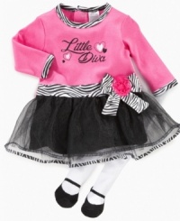 For your little diva in training is this super adorable and fancy bodysuit with skirt and leggings by Baby Essentials. For your little diva in training is this super adorable and fancy bodysuit with skirt and leggings by Baby Essentials.