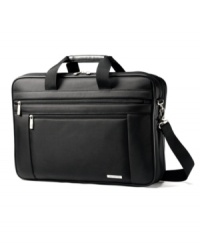 Take on last-minute travel! You'll always be prepared to go with laptop in tow, protected in the fully padded compartment, and all of your accessories right at hand in the front two quick stash pockets. The fully-lined and embossed interior and matte nickel hardware add a sophisticated accent. 3-year warranty. Take on last-minute travel! You'll always be prepared to go with laptop in tow, protected in the fully padded compartment, and all of your accessories right at hand in the front two quick stash pockets. The fully-lined and embossed interior and matte nickel hardware add a sophisticated accent. 3-year warranty.