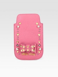 Studs, rhinestones and a sweet bow adds interest to this leather iPhone® cover.Embellished leather3W X 5H X ¼DMade in ItalyPlease note: iPhone® not included. Studs, rhinestones and a sweet bow adds interest to this leather iPhone® cover.Embellished leather3W X 5H X ¼DMade in ItalyPlease note: iPhone® not included.