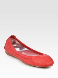 Soft and simple, this effortless flat of supple lambskin has an elasticized edge and an embossed logo at the heel.Leather lining Padded insole Rubber sole ImportedOUR FIT MODEL RECOMMENDS ordering one half size up as this style runs small. Soft and simple, this effortless flat of supple lambskin has an elasticized edge and an embossed logo at the heel.Leather lining Padded insole Rubber sole ImportedOUR FIT MODEL RECOMMENDS ordering one half size up as this style runs small.