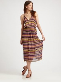 Airy, boldly striped silk v-neck with a semi-sheer hem, racerback and comfy elastic waistband. V-neckSpaghetti strapsElasticized waistbandSemi-sheer hemRacerbackFully linedAbout 35 from natural waistSilkDry cleanImportedModel shown is 5'10 (177cm) wearing US size Small. Airy, boldly striped silk v-neck with a semi-sheer hem, racerback and comfy elastic waistband. V-neckSpaghetti strapsElasticized waistbandSemi-sheer hemRacerbackFully linedAbout 35 from natural waistSilkDry cleanImportedModel shown is 5'10 (177cm) wearing US size Small.