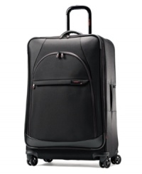 Start out on the right foot by packing in style! The durable construction features soft Nappa leather handles that lend a sophisticated charm to this bag. Sleek spinner wheels and an easy-to-use push button handle with comfort grip provide effortless mobility for the ultimate in convenience. 10-year warranty. Start out on the right foot by packing in style! The durable construction features soft Nappa leather handles that lend a sophisticated charm to this bag. Sleek spinner wheels and an easy-to-use push button handle with comfort grip provide effortless mobility for the ultimate in convenience. 10-year warranty.