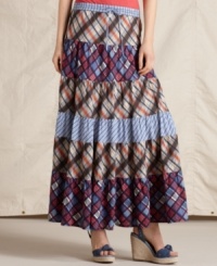 Max out on boho-chic style with this full-length skirt from Tommy Hilfiger. Mixed plaid panels rendered from 100% cotton lend a laid-back look to this summery essential! Max out on boho-chic style with this full-length skirt from Tommy Hilfiger. Mixed plaid panels rendered from 100% cotton lend a laid-back look to this summery essential!