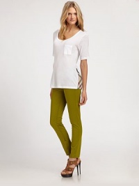 Garment dyed cotton sateen, tailored in a skinny silhouette accented with ankle zippers.Self waistband with belt loopsZip fly with button closureFive-pocket styleSignature detail on coin pocketAnkle zippersInseam, about 2993% cotton/7% elastaneDry cleanImportedModel shown is 5'10½ wearing US size 4. Garment dyed cotton sateen, tailored in a skinny silhouette accented with ankle zippers.Self waistband with belt loopsZip fly with button closureFive-pocket styleSignature detail on coin pocketAnkle zippersInseam, about 2993% cotton/7% elastaneDry cleanImportedModel shown is 5'10½ wearing US size 4.