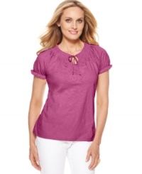 A pretty peasant silhouette and subtle floral embroidery makes this top by Charter Club one that's effortless to pair with pieces already in your closet. A pretty peasant silhouette and subtle floral embroidery makes this top by Charter Club one that's effortless to pair with pieces already in your closet.