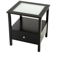 Bay Shore Collection End Table with Glass Insert Top and Drawer, Black Bay Shore Collection End Table with Glass Insert Top and Drawer, Black