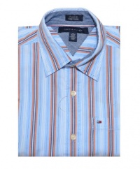 Tommy Hilfiger Men Custom Fit Short Sleeve Logo Striped Shirt Tommy Hilfiger Men Custom Fit Short Sleeve Logo Striped Shirt