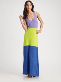 Plunging scoopneck, sporty racerback and vibrant colorblocking ensure this lengthy jersey staple is anything but ordinary. Plunging scoopneckSleevelessRacerbackAbout 34 from natural waist50% polyester/38% cotton/12% rayonMachine washImported of American fabricModel shown is 5'10 (177cm) wearing US size Small. Plunging scoopneck, sporty racerback and vibrant colorblocking ensure this lengthy jersey staple is anything but ordinary. Plunging scoopneckSleevelessRacerbackAbout 34 from natural waist50% polyester/38% cotton/12% rayonMachine washImported of American fabricModel shown is 5'10 (177cm) wearing US size Small.