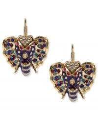 An elephant never forgets. These pretty pachyderm earrings from Betsey Johnson are embellished with multi-colored crystal accents and gold tone details. Crafted in antiqued gold tone mixed metal. Approximate drop: 1-1/3 inches. An elephant never forgets. These pretty pachyderm earrings from Betsey Johnson are embellished with multi-colored crystal accents and gold tone details. Crafted in antiqued gold tone mixed metal. Approximate drop: 1-1/3 inches.