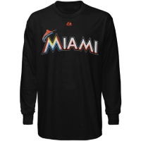 MLB Majestic Miami Marlins Official Wordmark Long Sleeve T-Shirt - Black MLB Majestic Miami Marlins Official Wordmark Long Sleeve T-Shirt - Black