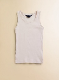 Soft, rib-knit cotton jersey is cool alone, great to layer under a shirt.Sleeveless Scoop neckline Cotton Machine wash Imported Soft, rib-knit cotton jersey is cool alone, great to layer under a shirt.Sleeveless Scoop neckline Cotton Machine wash Imported