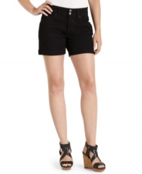 Refresh your denim look with these springy shorts from Levi's! The black wash and shorter length slim and elongate your legs instantly. Refresh your denim look with these springy shorts from Levi's! The black wash and shorter length slim and elongate your legs instantly.