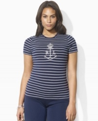Crafted from soft, fine-ribbed cotton, a classic plus size crewneck tee exudes iconic style with Ralph Lauren's signature LRL monogram at the chest. (Clearance) Crafted from soft, fine-ribbed cotton, a classic plus size crewneck tee exudes iconic style with Ralph Lauren's signature LRL monogram at the chest. (Clearance)
