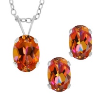 2.10 Ct Oval Azotic Ecstasy Topaz .925 Sterling Silver Earrings Pendant Set 18 2.10 Ct Oval Azotic Ecstasy Topaz .925 Sterling Silver Earrings Pendant Set 18