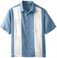 Cubavera Men's Big-Tall Short Sleeve Rayon Blend Herringbone Textured Panel Shirt With Palm Tree Embroidery Detail Cubavera Men's Big-Tall Short Sleeve Rayon Blend Herringbone Textured Panel Shirt With Palm Tree Embroidery Detail