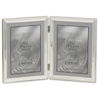 Lawrence Frames Polished Silver Plate 5x7 Hinged Double Picture Frame - Bead Border Design