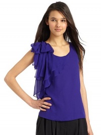 THE LOOKAiry silk chiffonBig soft bow at one shoulderScoop necklineSleevelessLayered soft ruffles on one sideKeyhole back hook closeSheer backTHE FITAbout 23 from shoulder to hemTHE MATERIALSilkFront linedCARE & ORIGINDry cleanImportedModel shown is 5'10 (177cm) wearing US size 4. THE LOOKAiry silk chiffonBig soft bow at one shoulderScoop necklineSleevelessLayered soft ruffles on one sideKeyhole back hook closeSheer backTHE FITAbout 23 from shoulder to hemTHE MATERIALSilkFront linedCARE & ORIGINDry cleanImportedModel shown is 5'10 (177cm) wearing US size 4.