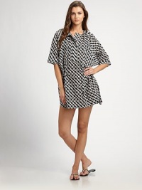 A relaxed-fit design with a customizable drawstring waist and lively print. Elasticized round neckElbow-length sleevesDrawstring waist70% cotton/30% nylonDry cleanImported A relaxed-fit design with a customizable drawstring waist and lively print. Elasticized round neckElbow-length sleevesDrawstring waist70% cotton/30% nylonDry cleanImported